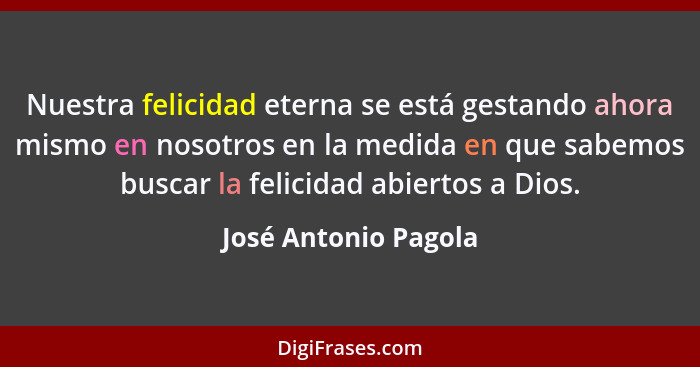 Nuestra felicidad eterna se está gestando ahora mismo en nosotros en la medida en que sabemos buscar la felicidad abiertos a Dio... - José Antonio Pagola