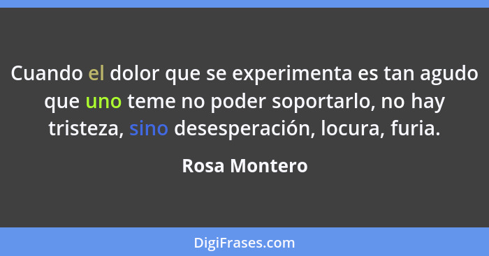 Cuando el dolor que se experimenta es tan agudo que uno teme no poder soportarlo, no hay tristeza, sino desesperación, locura, furia.... - Rosa Montero
