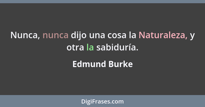 Nunca, nunca dijo una cosa la Naturaleza, y otra la sabiduría.... - Edmund Burke