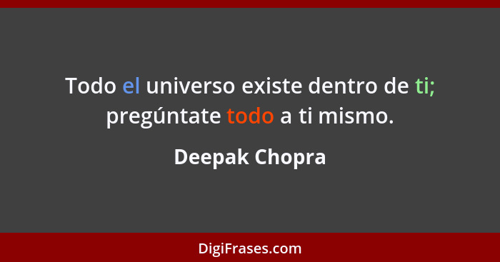 Todo el universo existe dentro de ti; pregúntate todo a ti mismo.... - Deepak Chopra