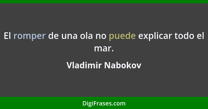 El romper de una ola no puede explicar todo el mar.... - Vladimir Nabokov