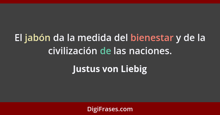 El jabón da la medida del bienestar y de la civilización de las naciones.... - Justus von Liebig