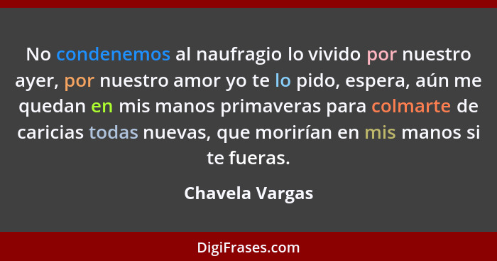 No condenemos al naufragio lo vivido por nuestro ayer, por nuestro amor yo te lo pido, espera, aún me quedan en mis manos primaveras... - Chavela Vargas