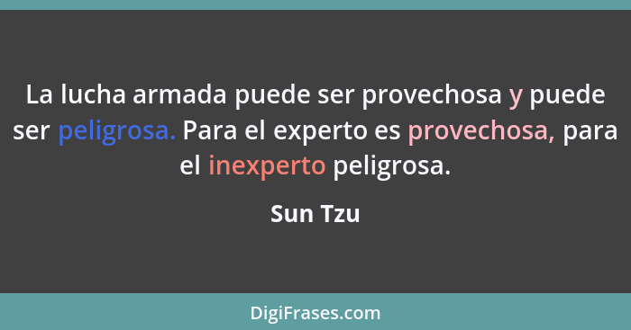 La lucha armada puede ser provechosa y puede ser peligrosa. Para el experto es provechosa, para el inexperto peligrosa.... - Sun Tzu