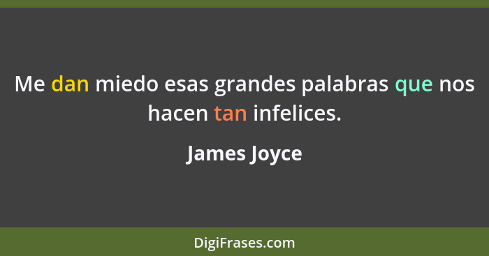 Me dan miedo esas grandes palabras que nos hacen tan infelices.... - James Joyce