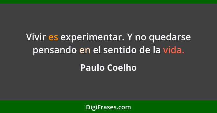 Vivir es experimentar. Y no quedarse pensando en el sentido de la vida.... - Paulo Coelho