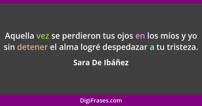 Aquella vez se perdieron tus ojos en los míos y yo sin detener el alma logré despedazar a tu tristeza.... - Sara De Ibáñez