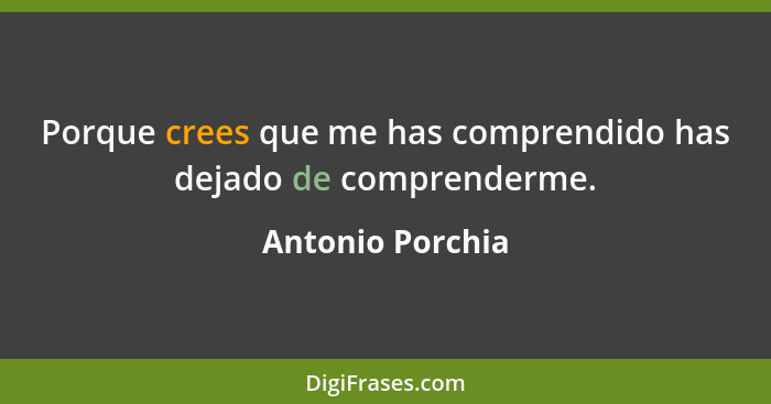 Porque crees que me has comprendido has dejado de comprenderme.... - Antonio Porchia