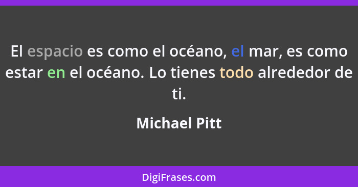 El espacio es como el océano, el mar, es como estar en el océano. Lo tienes todo alrededor de ti.... - Michael Pitt