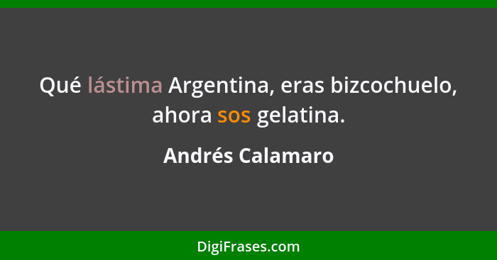 Qué lástima Argentina, eras bizcochuelo, ahora sos gelatina.... - Andrés Calamaro