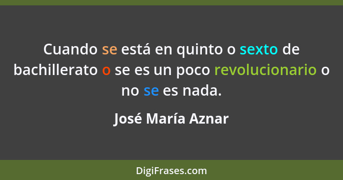 Cuando se está en quinto o sexto de bachillerato o se es un poco revolucionario o no se es nada.... - José María Aznar