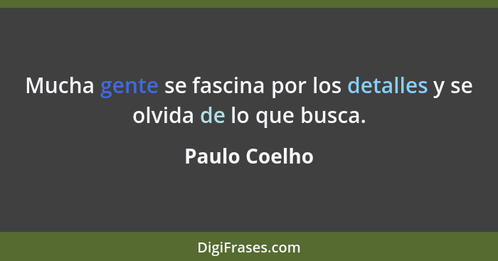 Mucha gente se fascina por los detalles y se olvida de lo que busca.... - Paulo Coelho
