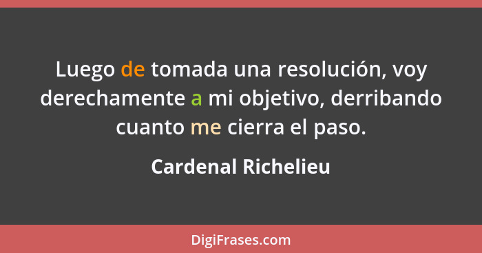 Luego de tomada una resolución, voy derechamente a mi objetivo, derribando cuanto me cierra el paso.... - Cardenal Richelieu