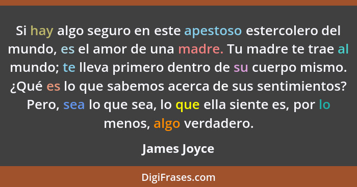 Si hay algo seguro en este apestoso estercolero del mundo, es el amor de una madre. Tu madre te trae al mundo; te lleva primero dentro d... - James Joyce