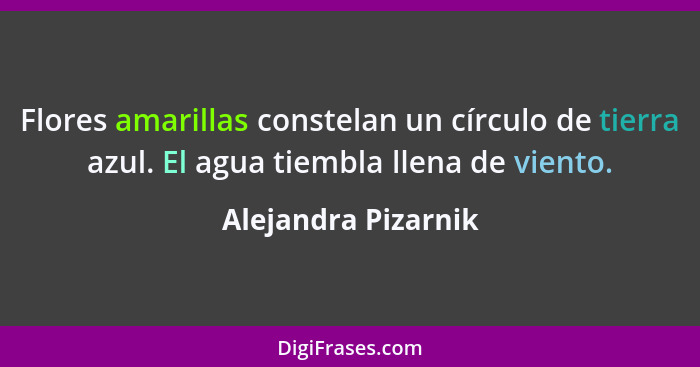 Flores amarillas constelan un círculo de tierra azul. El agua tiembla llena de viento.... - Alejandra Pizarnik