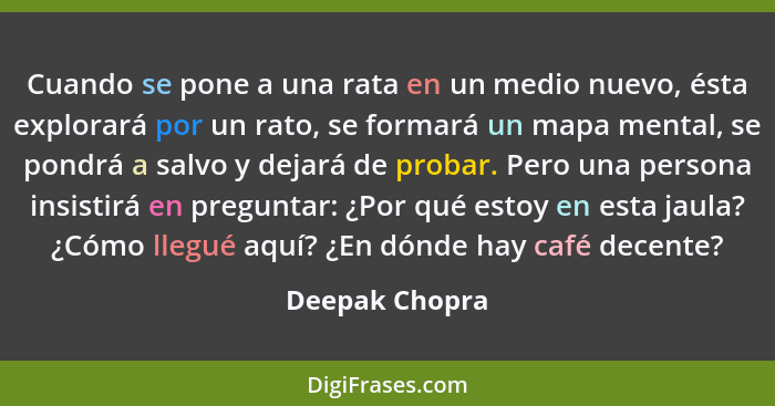 Cuando se pone a una rata en un medio nuevo, ésta explorará por un rato, se formará un mapa mental, se pondrá a salvo y dejará de prob... - Deepak Chopra