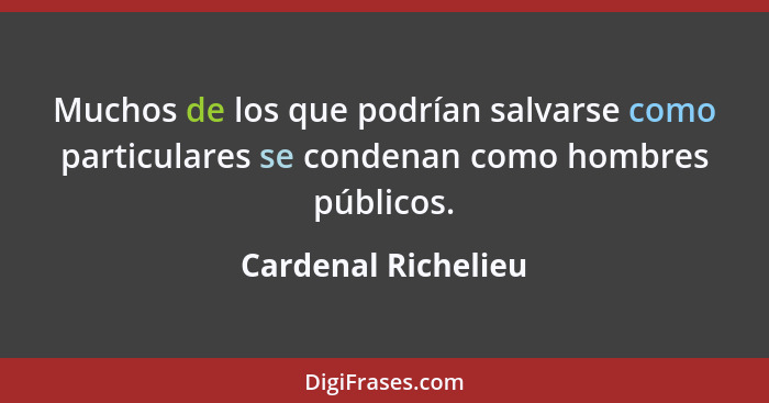 Muchos de los que podrían salvarse como particulares se condenan como hombres públicos.... - Cardenal Richelieu