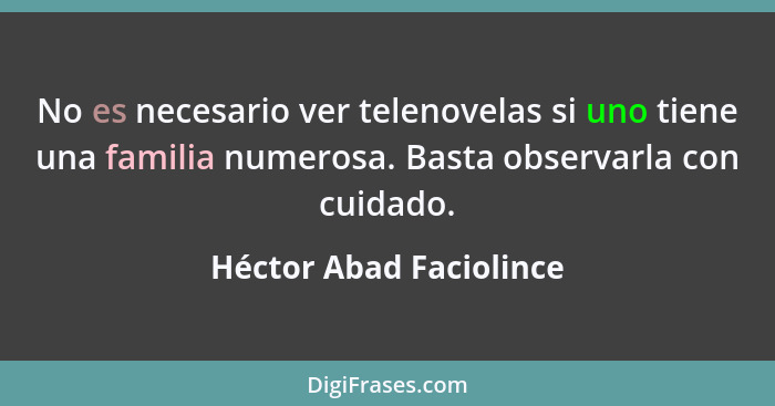 No es necesario ver telenovelas si uno tiene una familia numerosa. Basta observarla con cuidado.... - Héctor Abad Faciolince