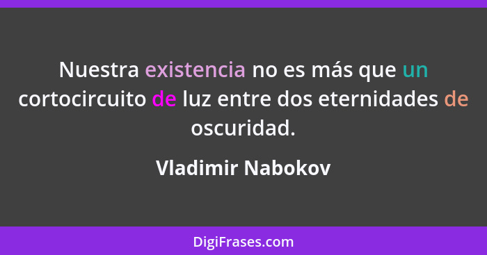 Nuestra existencia no es más que un cortocircuito de luz entre dos eternidades de oscuridad.... - Vladimir Nabokov