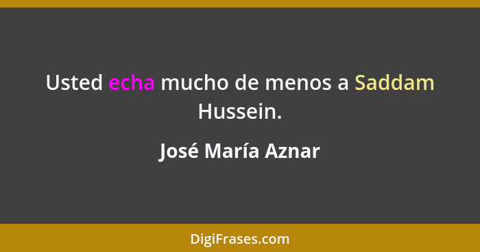 Usted echa mucho de menos a Saddam Hussein.... - José María Aznar