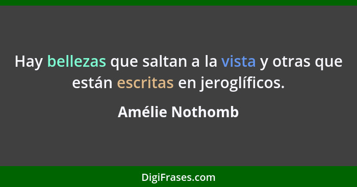 Hay bellezas que saltan a la vista y otras que están escritas en jeroglíficos.... - Amélie Nothomb