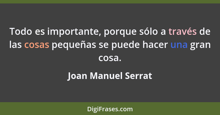 Todo es importante, porque sólo a través de las cosas pequeñas se puede hacer una gran cosa.... - Joan Manuel Serrat