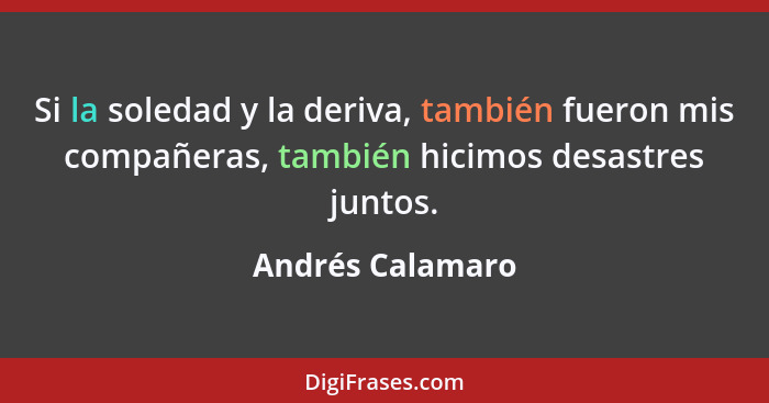 Si la soledad y la deriva, también fueron mis compañeras, también hicimos desastres juntos.... - Andrés Calamaro