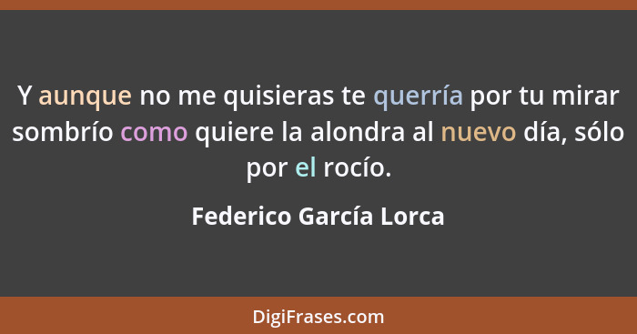 Y aunque no me quisieras te querría por tu mirar sombrío como quiere la alondra al nuevo día, sólo por el rocío.... - Federico García Lorca