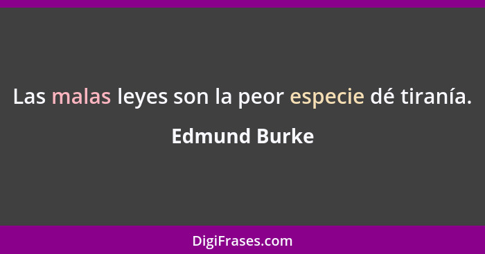 Las malas leyes son la peor especie dé tiranía.... - Edmund Burke