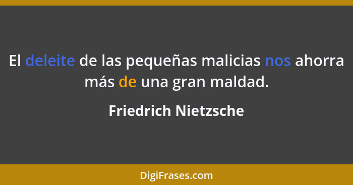 El deleite de las pequeñas malicias nos ahorra más de una gran maldad.... - Friedrich Nietzsche