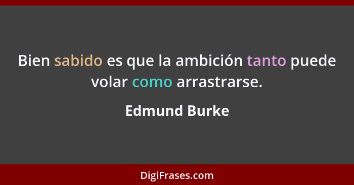 Bien sabido es que la ambición tanto puede volar como arrastrarse.... - Edmund Burke