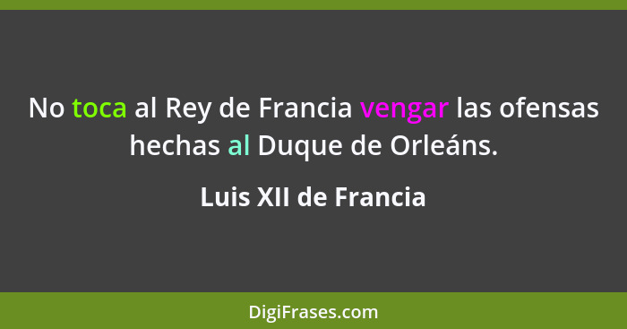 No toca al Rey de Francia vengar las ofensas hechas al Duque de Orleáns.... - Luis XII de Francia