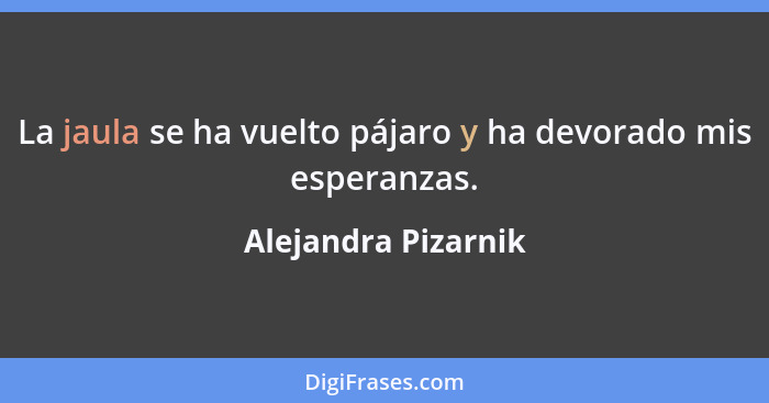 La jaula se ha vuelto pájaro y ha devorado mis esperanzas.... - Alejandra Pizarnik