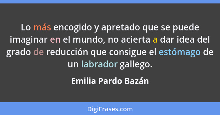 Lo más encogido y apretado que se puede imaginar en el mundo, no acierta a dar idea del grado de reducción que consigue el estóma... - Emilia Pardo Bazán