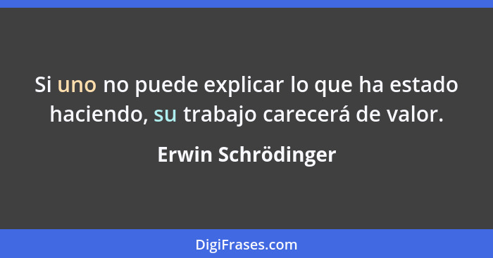 Si uno no puede explicar lo que ha estado haciendo, su trabajo carecerá de valor.... - Erwin Schrödinger
