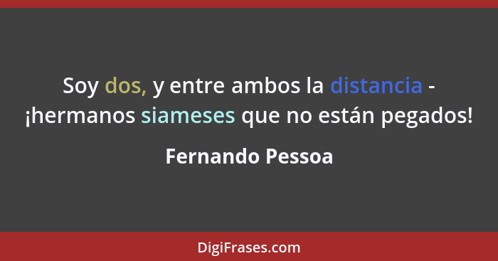 Soy dos, y entre ambos la distancia - ¡hermanos siameses que no están pegados!... - Fernando Pessoa