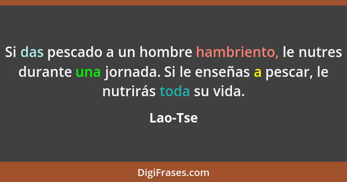 Si das pescado a un hombre hambriento, le nutres durante una jornada. Si le enseñas a pescar, le nutrirás toda su vida.... - Lao-Tse