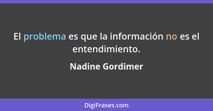 El problema es que la información no es el entendimiento.... - Nadine Gordimer