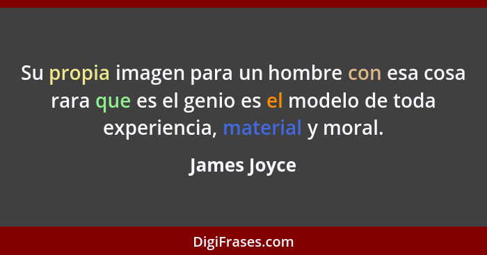 Su propia imagen para un hombre con esa cosa rara que es el genio es el modelo de toda experiencia, material y moral.... - James Joyce