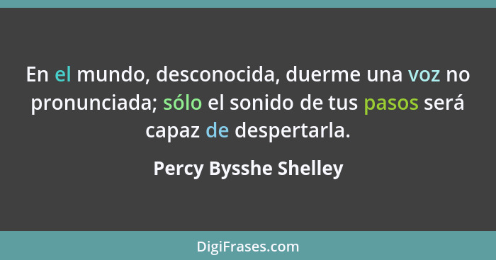 En el mundo, desconocida, duerme una voz no pronunciada; sólo el sonido de tus pasos será capaz de despertarla.... - Percy Bysshe Shelley