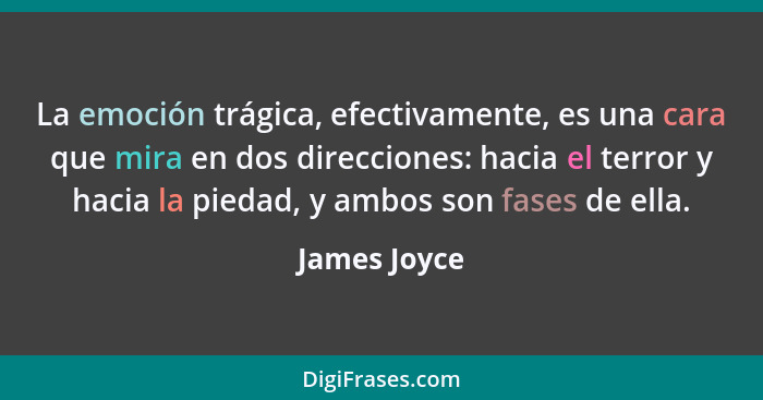 La emoción trágica, efectivamente, es una cara que mira en dos direcciones: hacia el terror y hacia la piedad, y ambos son fases de ella... - James Joyce