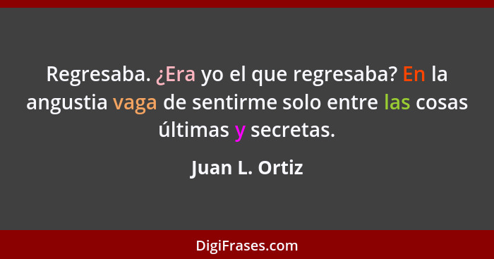 Regresaba. ¿Era yo el que regresaba? En la angustia vaga de sentirme solo entre las cosas últimas y secretas.... - Juan L. Ortiz