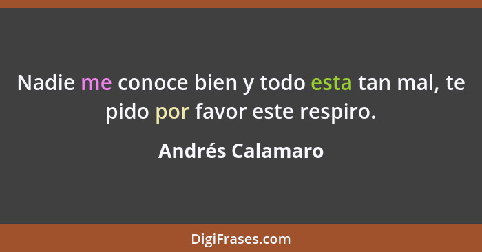 Nadie me conoce bien y todo esta tan mal, te pido por favor este respiro.... - Andrés Calamaro