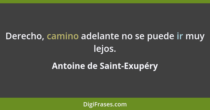 Derecho, camino adelante no se puede ir muy lejos.... - Antoine de Saint-Exupéry