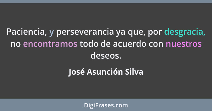 Paciencia, y perseverancia ya que, por desgracia, no encontramos todo de acuerdo con nuestros deseos.... - José Asunción Silva