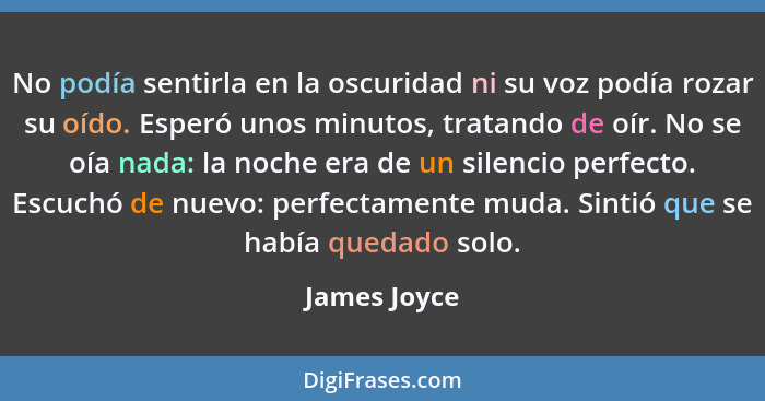 No podía sentirla en la oscuridad ni su voz podía rozar su oído. Esperó unos minutos, tratando de oír. No se oía nada: la noche era de u... - James Joyce