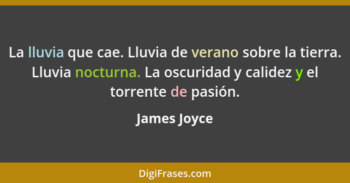 La lluvia que cae. Lluvia de verano sobre la tierra. Lluvia nocturna. La oscuridad y calidez y el torrente de pasión.... - James Joyce