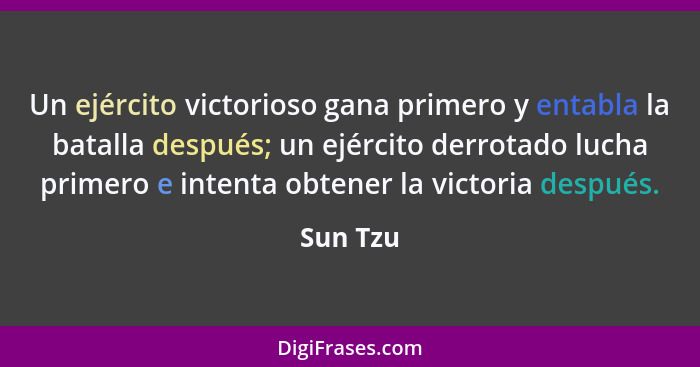 Un ejército victorioso gana primero y entabla la batalla después; un ejército derrotado lucha primero e intenta obtener la victoria después.... - Sun Tzu