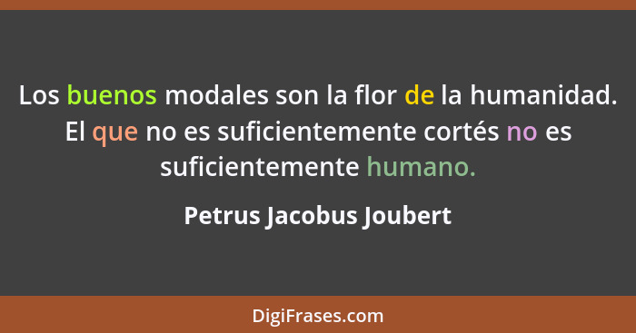 Los buenos modales son la flor de la humanidad. El que no es suficientemente cortés no es suficientemente humano.... - Petrus Jacobus Joubert