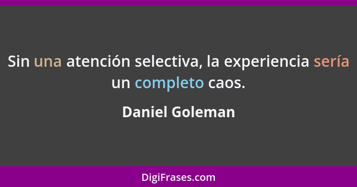 Sin una atención selectiva, la experiencia sería un completo caos.... - Daniel Goleman